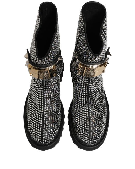Dolce & Gabbana Black Crystal Embellished Short Boots Shoes for men