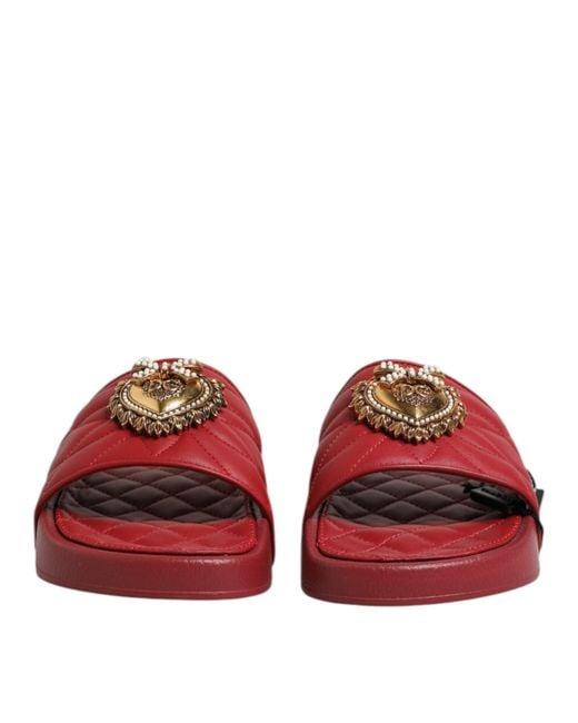 Dolce & Gabbana Red Quilted Slide Sandal