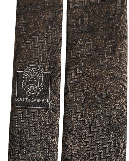 Dolce & Gabbana Black Men Brown Paisley 100% Silk Adjustable Tied Necktie Tie for men