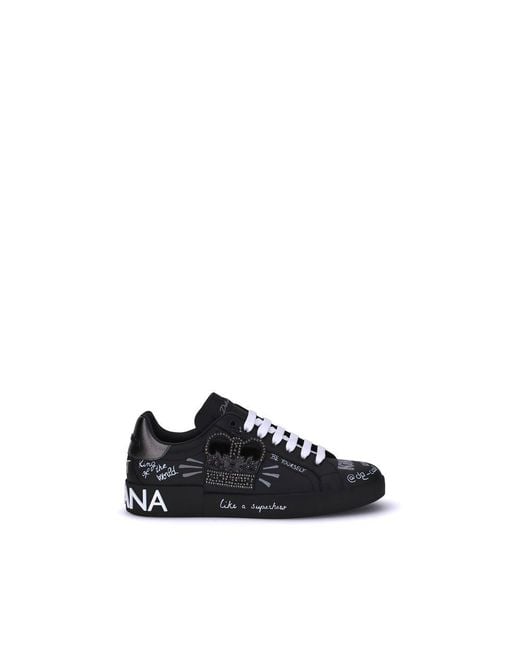 Dolce & Gabbana Black Calf Leather Bos Taurus Athletic Sneakers for men