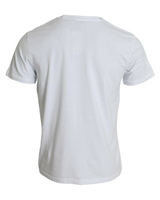 Dolce & Gabbana White Logo Print Cotton Crew Neck T-Shirt for men