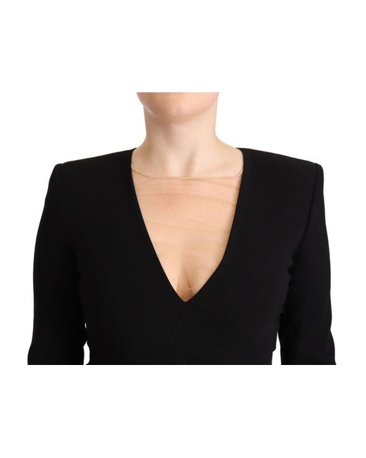 DSquared² Black Long Sleeves Deep V-neck Mini Sheath Dress Viscose