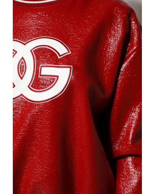 Dolce & Gabbana Red Wool Dglogo Embroidery Pullover Sweater