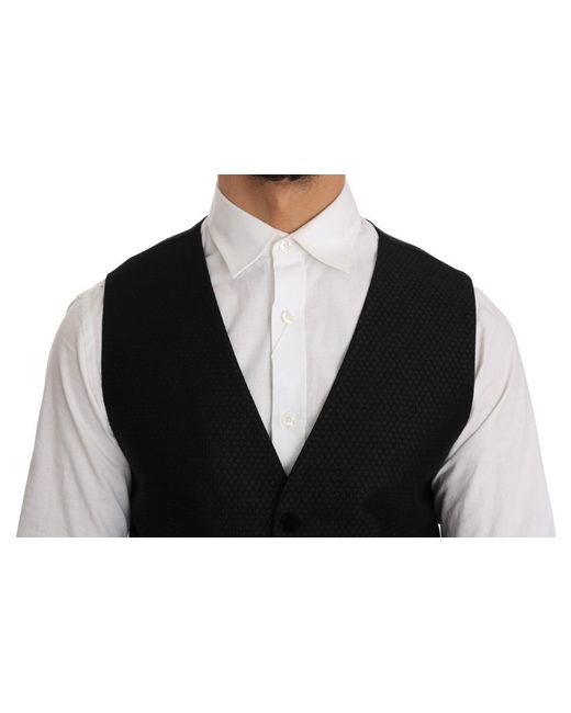 Dolce & Gabbana Black Solid Staff Slim Fit Waistcoat Vest for men
