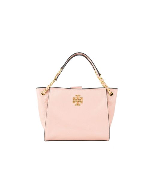 Tory Burch Britten Mini Pebbled Leather Crossbody Tote Handbag in Pink