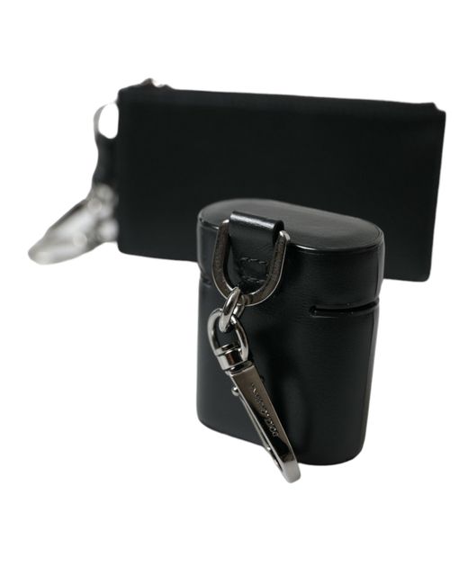Dolce & Gabbana Black Leather Zip Logo Strap Multi Kit Airpod Case for men