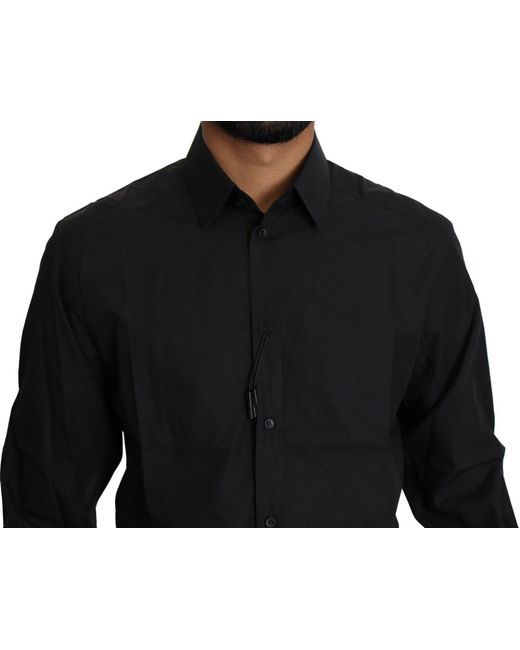 Dolce & Gabbana Black Cotton Formal Dress Top Shirt for men