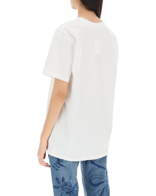 Collina Strada White Organic Cotton T-shirt With Rhinestones