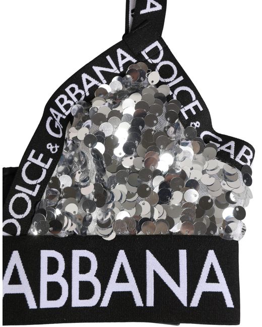 Dolce & Gabbana Black Silver Sequined Triangle Soft Cup Bra Underwear