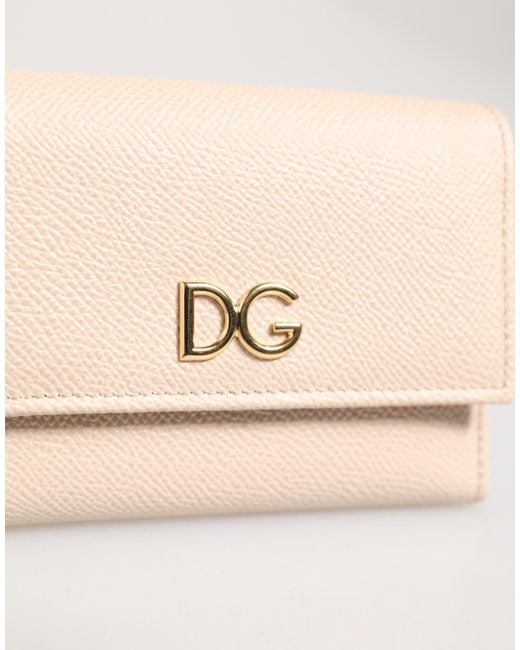 Dolce & Gabbana Natural Light Pink Calf Leather Dg Logo French Flap Wallet