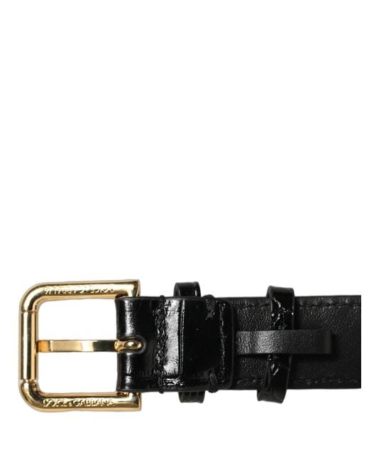 Dolce & Gabbana Black Textured Leather Gold Buckle Belt Strap Bracelet