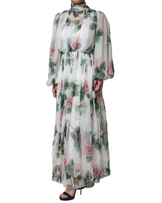 Dolce & Gabbana Gray Silk Floral Print Long Maxi Dress (Pre-Owned)