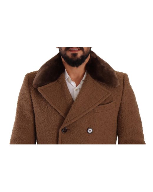 Dolce & Gabbana Brown Wool Long Double Breasted Overcoat Jacket for men