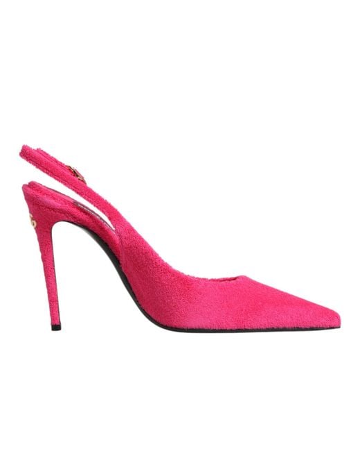 Dolce & Gabbana Pink Terry Cloth High Heels Slingback Shoes