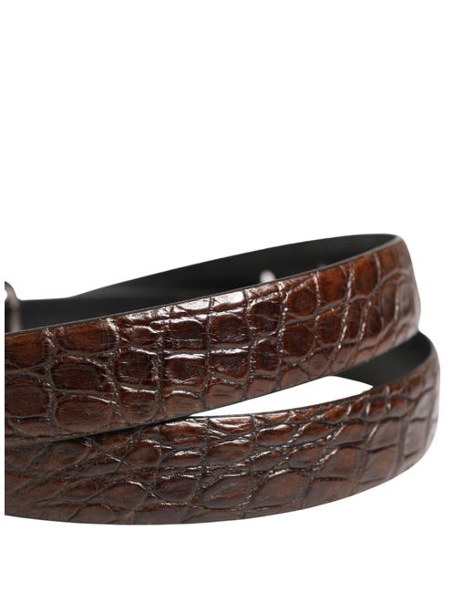 Dolce & Gabbana Gray Leather Tone Metal Buckle Belt Caiman for men