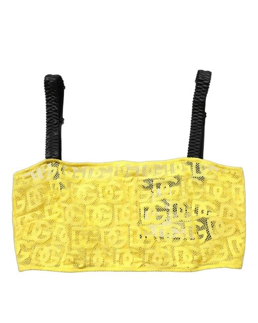Dolce & Gabbana Green Yellow Cotton Crepe Chiffon Crop Bralette Top