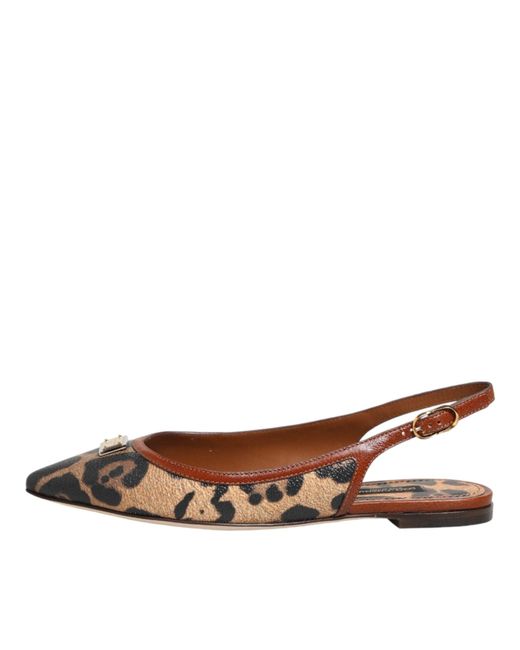 Dolce & Gabbana Brown Leopard Slingback Flats Sandals Shoes