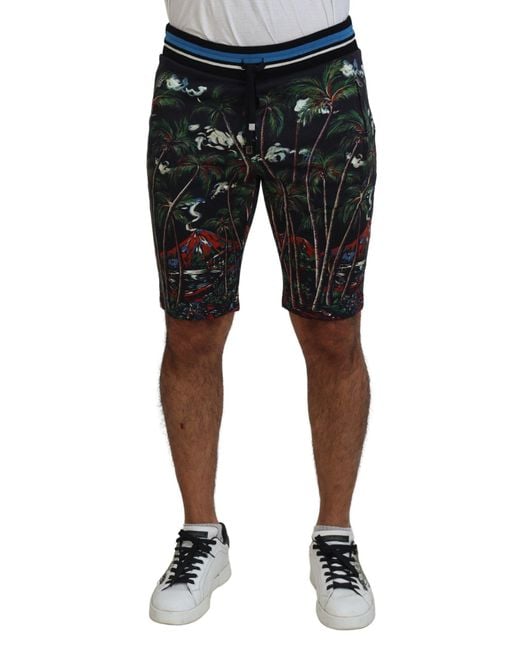 Dolce & Gabbana Black Cotton Volcano Print Casual Shorts for men