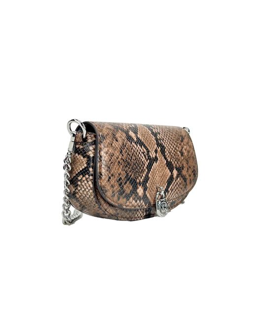 Michael Kors Metallic Mila Small Snakeskin Messenger Crossbody Bag