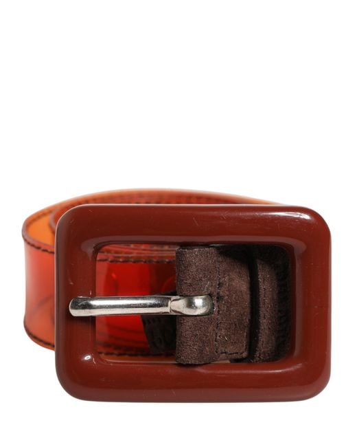 Miu Miu Red Orange Pvc Waist Cintura Square Buckle Belt