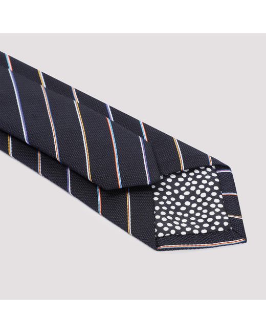 Paul Smith Blue Navy Mini Multi Stripes Silk Tie for men