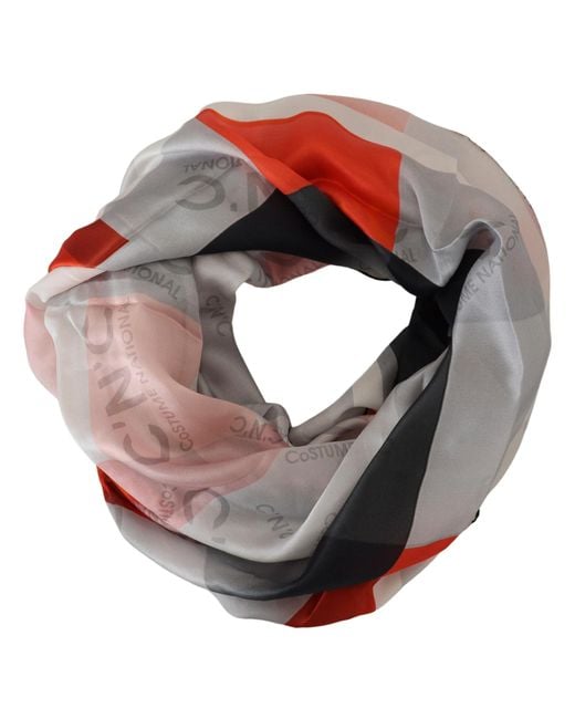 CoSTUME NATIONAL Black Gray Red Shawl Foulard Wrap Scarf