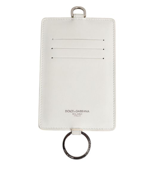 Dolce & Gabbana White Calf Leather Lanyard Logo Card Holder Wallet for men