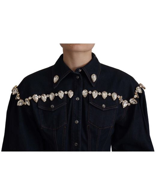 Dolce & Gabbana Blue Denim Crystal Embellish Cotton Jacket