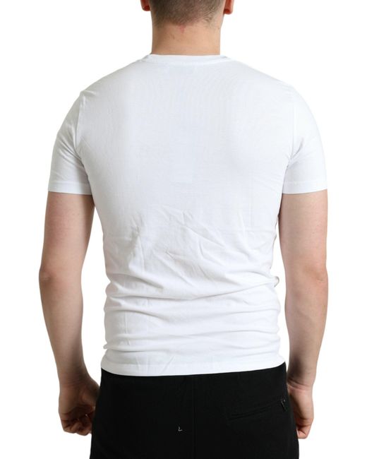 Dolce & Gabbana White Logo Print Cotton Round Neck T for men