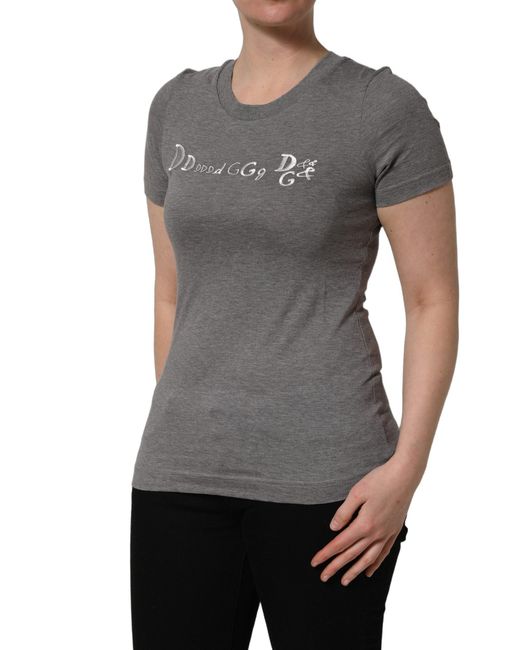 Dolce & Gabbana Gray Logo Embroidery Short Sleeve T