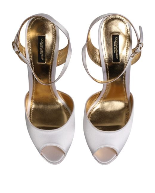 Dolce & Gabbana White Platform Ankle Strap Heels