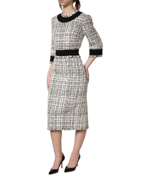 Dolce & Gabbana Gray Black White Tweed Sheath A