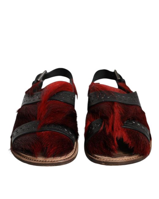 Dolce & Gabbana Brown Black Red Gazelle Hair Leather Sandals Shoes for men