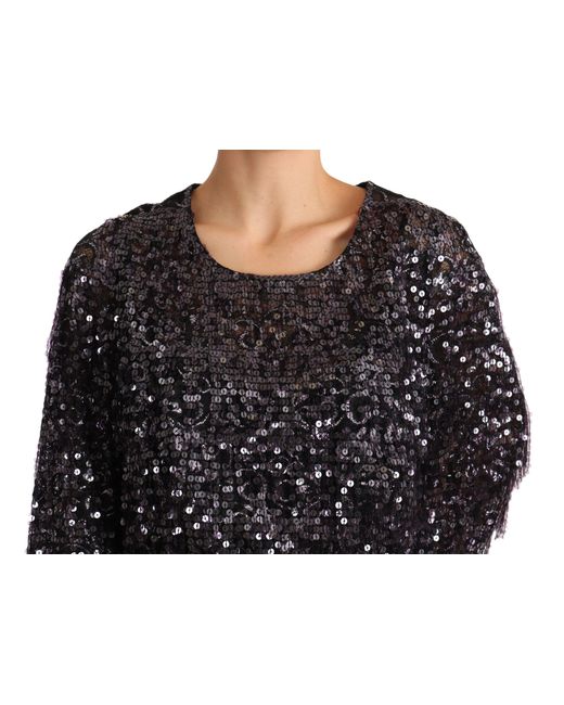 Dolce & Gabbana Dolce Gabbana Black Sequined Long Sleeve Shift Midi Dress