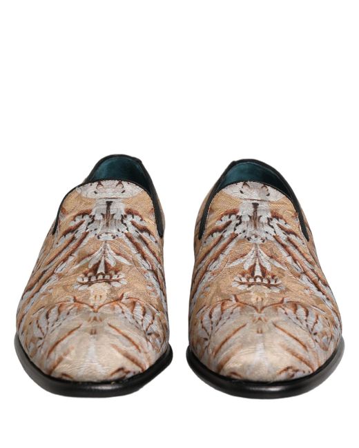 Dolce & Gabbana Brown Beige Brocade Men Slip On Dress Loafers Shoes for men