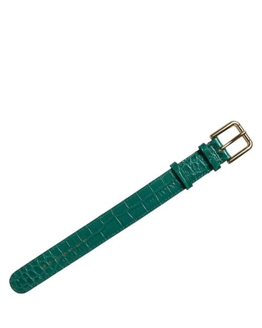Dolce & Gabbana Green Embossed Leather Gold Buckle Belt Strap Bracelet