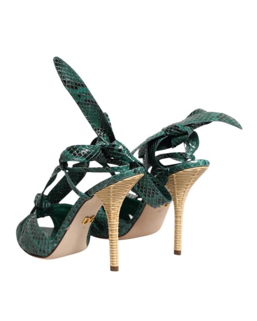 Dolce & Gabbana Green Python Leather Heels Sandals Shoes