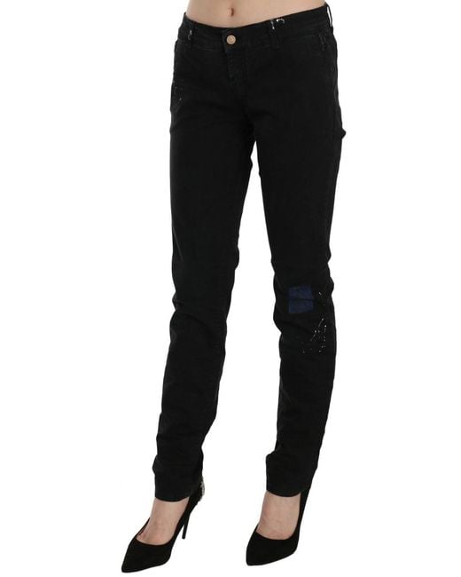John Galliano Black Low Waist White Paint Skinny Denim Pants Jeans