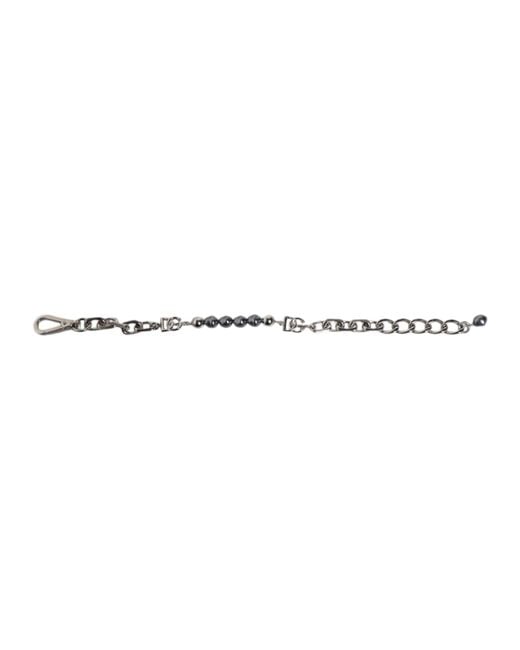 Dolce & Gabbana Metallic Tone Chain Lobster Clasp Logo Pearls Bracelet for men