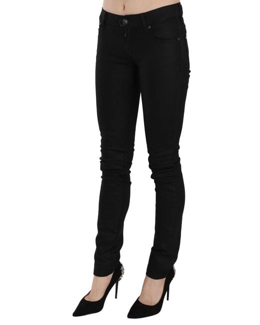 Plein Sud Cotton Black Mid Waist Skinny Denim Jeans