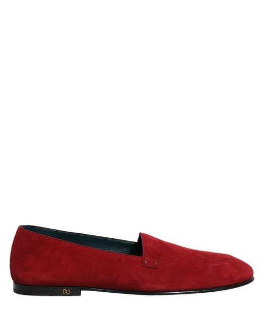 Dolce & Gabbana Red Suede Logo Slip On Flats Loafers Shoes for men