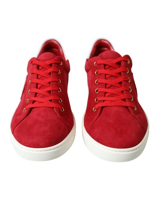 Dolce & Gabbana Red Suede Leather Low Top Sneakers Shoes for men