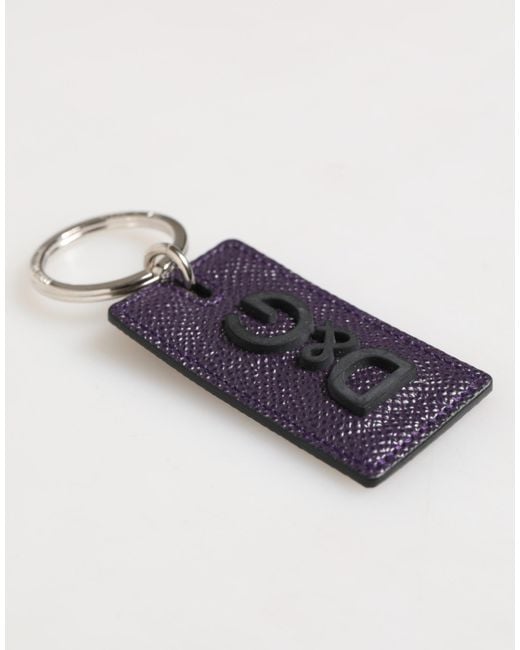Dolce & Gabbana Blue Violet Leather Logo Metal Ring Men Keychain Keyring for men