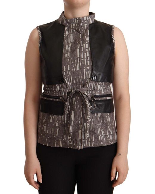 Comeforbreakfast Brown Black Vest Leather Sleeveless Top Blouse