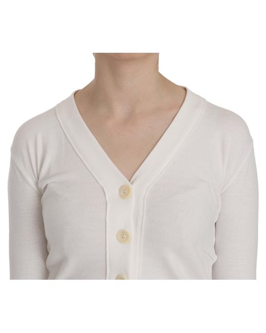 Byblos White V-Neck Long Sleeve Cropped Cardigan Tops Sweater