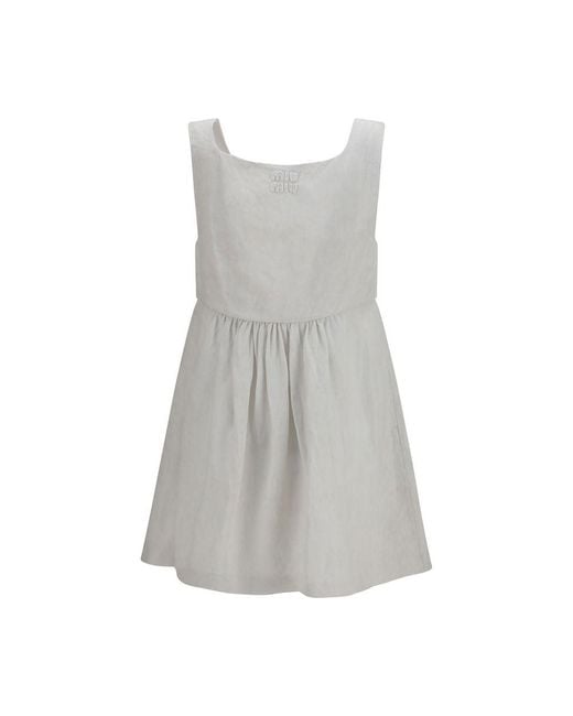 Miu Miu Gray White Linen Casual Dress
