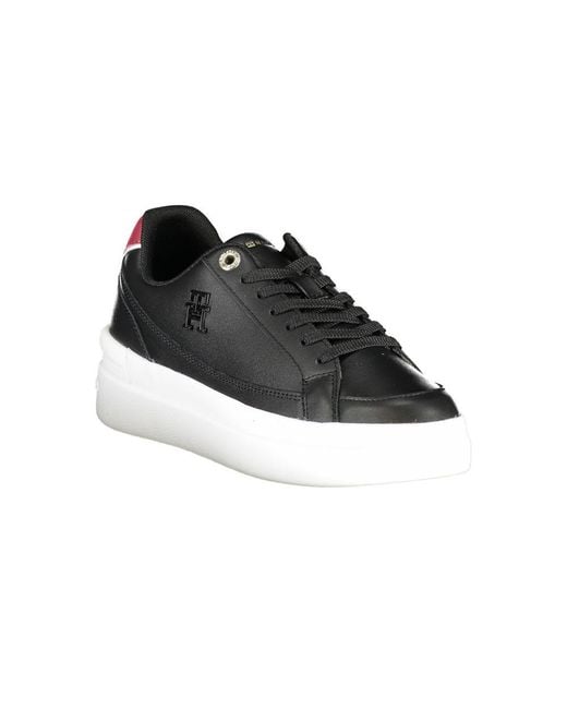 Tommy Hilfiger Black Sleek Lace-Up Sneakers With Contrast Accents