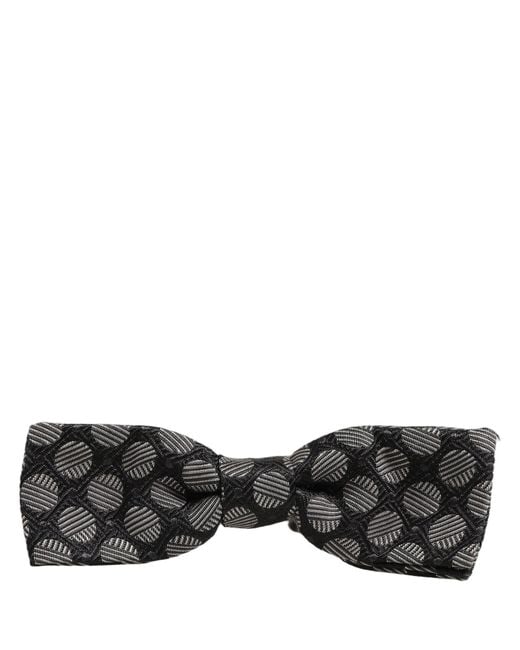 Dolce & Gabbana Black White Geometric Silk Adjustable Neck Papillon Bow Tie for men