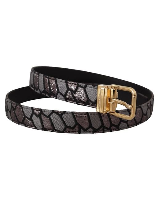Dolce & Gabbana Black Multicolor Patchwork Leather Gold Jaquard Belt for men