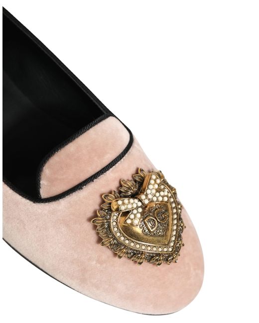 Dolce & Gabbana Metallic Velvet Devotion Loafers Flats Shoes Cotton